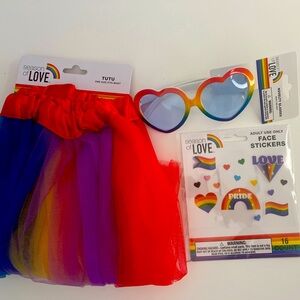 Rainbow Pride Adult Tutu One Size Fits Most New With Tags glasses & face tattoo